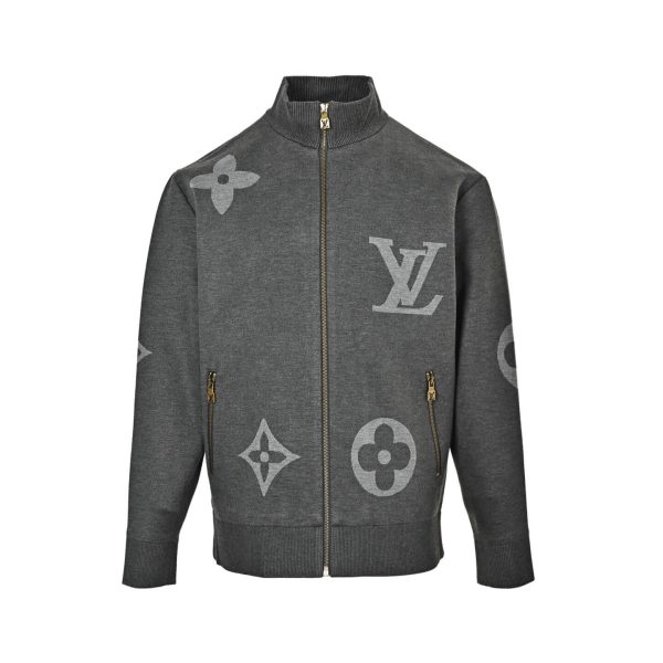 Louis Vuitton Giant Monogram Full-Zip Knit Jacket in Black and Grey