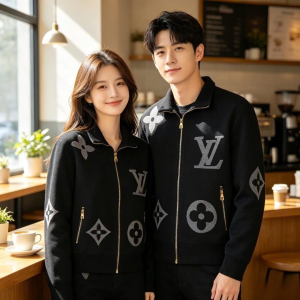 Louis Vuitton Giant Monogram Full-Zip Knit Jacket in Black and Grey