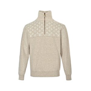 Louis Vuitton Half-Zip Pullover - Jacquard Monogram Yoke - Beige Wool (4) Louis Vuitton Half-Zip Pullover - Jacquard Monogram Yoke - Beige Wool