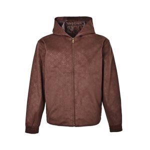 Louis Vuitton Monogram Embossed Suede Zip-Up Hoodie Coffee Bean Brown