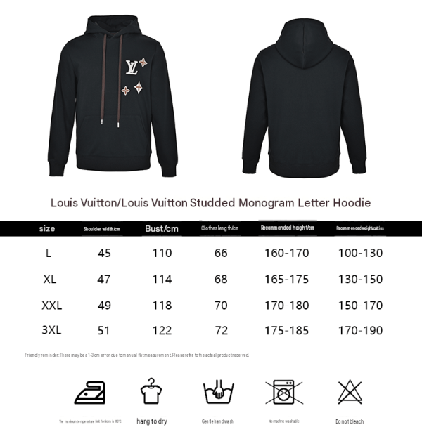 Louis Vuitton Pullover Hoodie LV & Monogram Flower Patches Black (1) Louis Vuitton Pullover Hoodie LV & Monogram Flower Patches Black