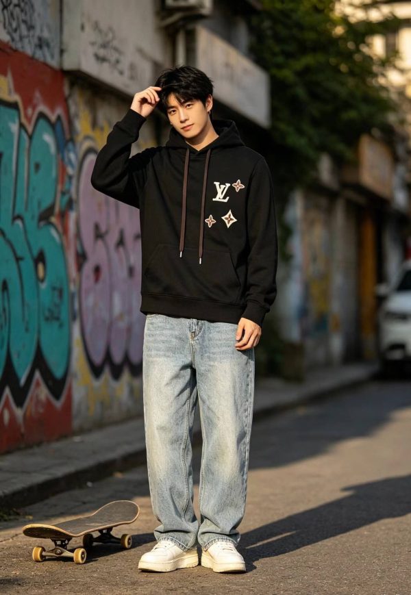 Louis Vuitton Pullover Hoodie LV & Monogram Flower Patches Black (3) Louis Vuitton Pullover Hoodie LV & Monogram Flower Patches Black