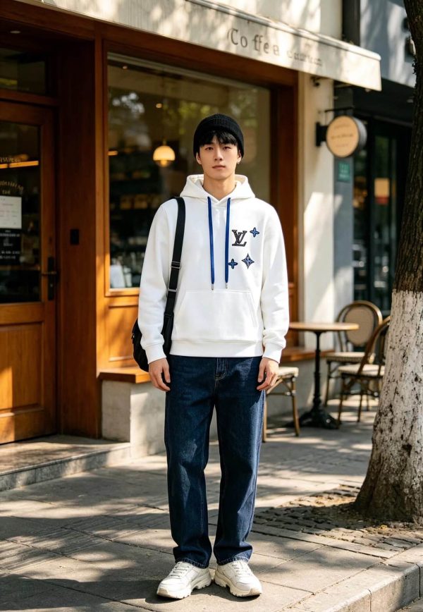 Louis Vuitton Pullover Hoodie LV & Monogram Flower Patches Black (4) Louis Vuitton Pullover Hoodie LV & Monogram Flower Patches Black