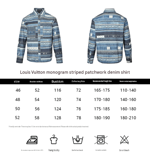 Louis Vuitton Striped Patchwork Denim Shirt Monogram Detail Blue (1) Louis Vuitton Striped Patchwork Denim Shirt Monogram Detail Blue