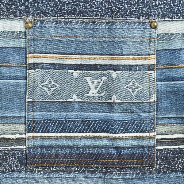 Louis Vuitton Striped Patchwork Denim Shirt Monogram Detail Blue (5) Louis Vuitton Striped Patchwork Denim Shirt Monogram Detail Blue