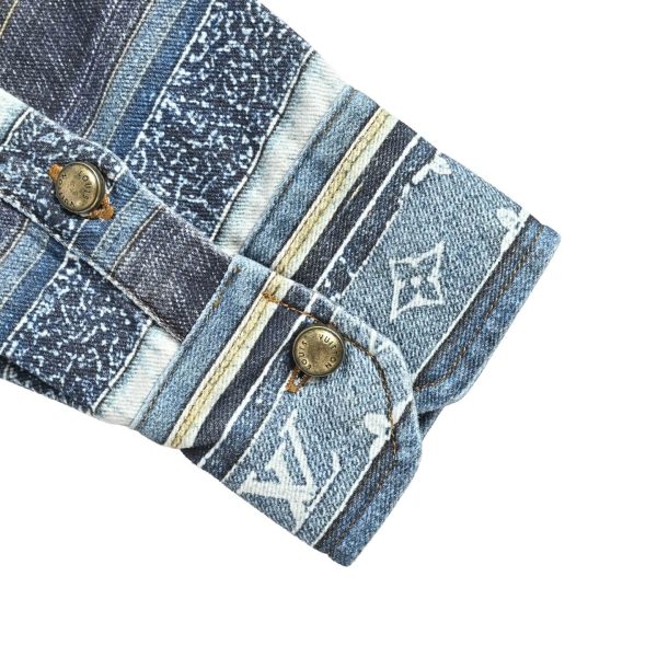 Louis Vuitton Striped Patchwork Denim Shirt Monogram Detail Blue (8) Louis Vuitton Striped Patchwork Denim Shirt Monogram Detail Blue