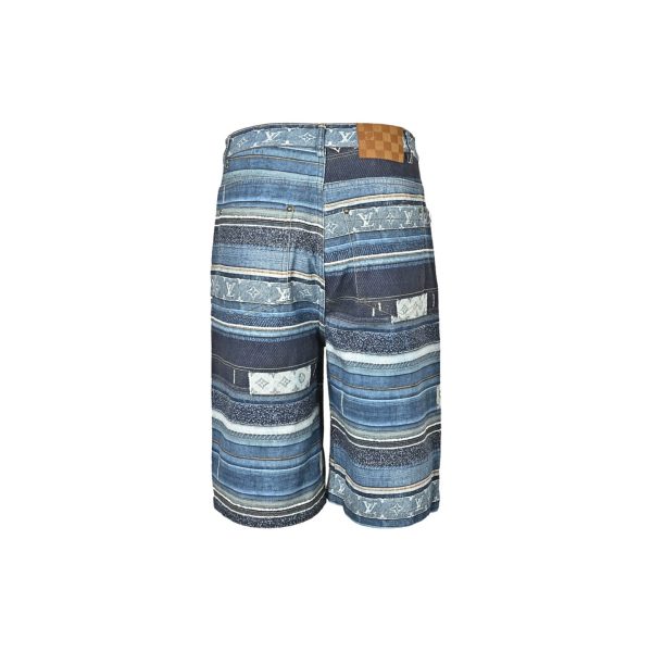 Louis Vuitton Striped Patchwork Denim Shorts Blue (2) Louis Vuitton Striped Patchwork Denim Shorts Blue