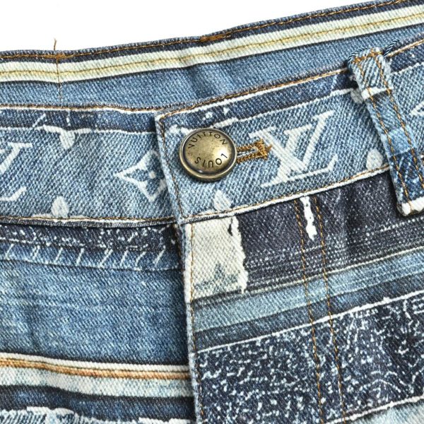 Louis Vuitton Striped Patchwork Denim Shorts Blue (3) Louis Vuitton Striped Patchwork Denim Shorts Blue