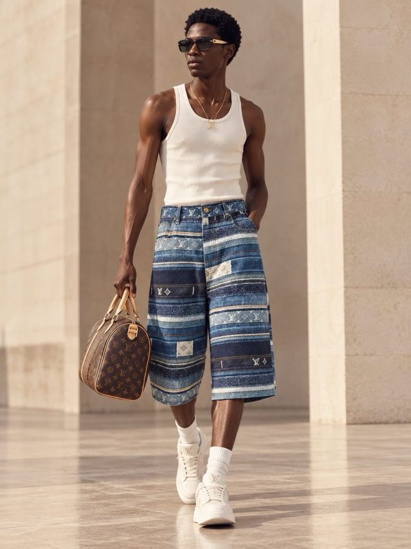 Louis Vuitton Striped Patchwork Denim Shorts Blue (6) Louis Vuitton Striped Patchwork Denim Shorts Blue