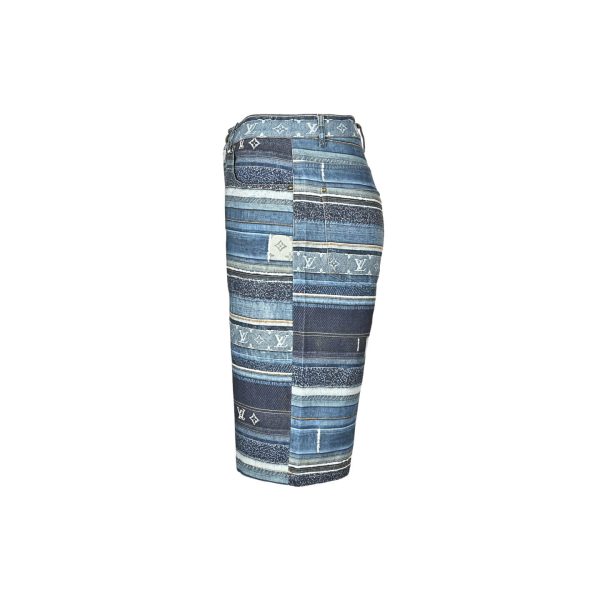 Louis Vuitton Striped Patchwork Denim Shorts Blue (7) Louis Vuitton Striped Patchwork Denim Shorts Blue
