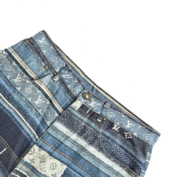 Louis Vuitton Striped Patchwork Denim Shorts Blue (8) Louis Vuitton Striped Patchwork Denim Shorts Blue