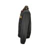 Side profile view of the Louis Vuitton aviator jacket highlighting the sleeve drape, side pocket, and custom chest embroidery.