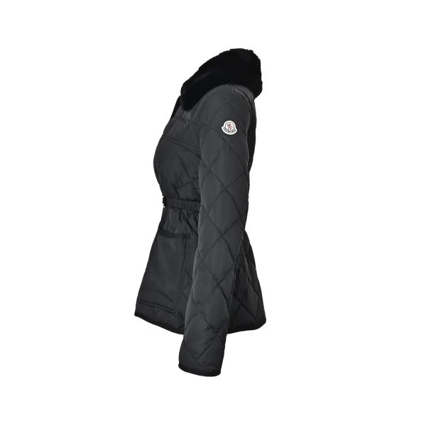 Moncler Cygne Faux Fur-Trimmed Belted Down Jacket Black