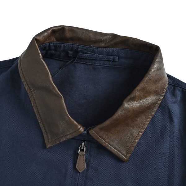 Prada Cotton Canvas Blouson - Leather-Trimmed Collar Navy Blue (4) Prada Cotton Canvas Blouson - Leather-Trimmed Collar Navy Blue