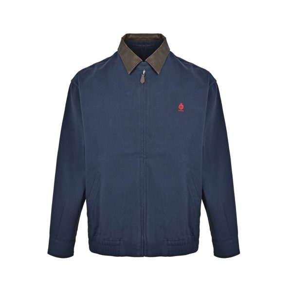 Prada Cotton Canvas Blouson - Leather-Trimmed Collar Navy Blue (6) Prada Cotton Canvas Blouson - Leather-Trimmed Collar Navy Blue
