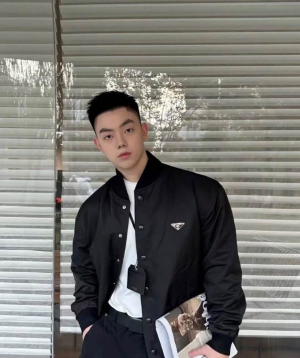 Prada Gabardine Bomber Jacket Enamel Triangle Logo Black (2) Prada Gabardine Bomber Jacket Enamel Triangle Logo Black