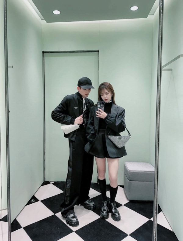 Prada Gabardine Bomber Jacket Enamel Triangle Logo Black (4) Prada Gabardine Bomber Jacket Enamel Triangle Logo Black