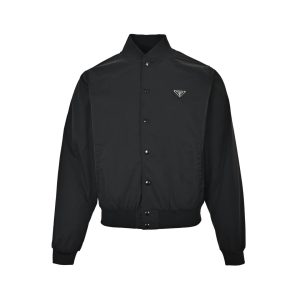 Prada Gabardine Bomber Jacket Enamel Triangle Logo Black