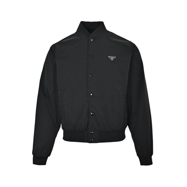 Prada Gabardine Bomber Jacket Enamel Triangle Logo Black (9) Prada Gabardine Bomber Jacket Enamel Triangle Logo Black
