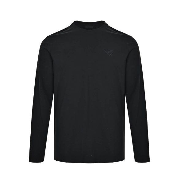 Prada Long-Sleeve T-Shirt Embossed Triangle Logo Black Cotton (3) Prada Long-Sleeve T-Shirt Embossed Triangle Logo Black Cotton