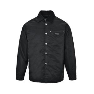 Prada Padded Jacket Shirt Collar & Enamel Logo Black Re-Nylon