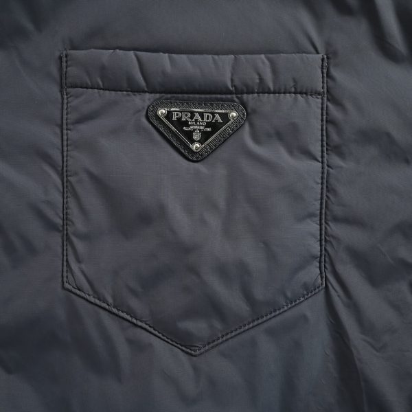 Prada Re-Nylon Blouson Jacket Enameled Triangle Logo Charcoal Grey