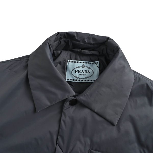 Prada Re-Nylon Blouson Jacket Enameled Triangle Logo Charcoal Grey