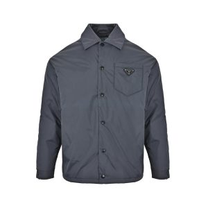 Prada Re-Nylon Blouson Jacket Enameled Triangle Logo Charcoal Grey