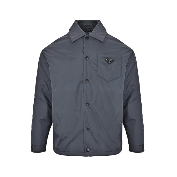 Prada Re-Nylon Blouson Jacket Enameled Triangle Logo Charcoal Grey