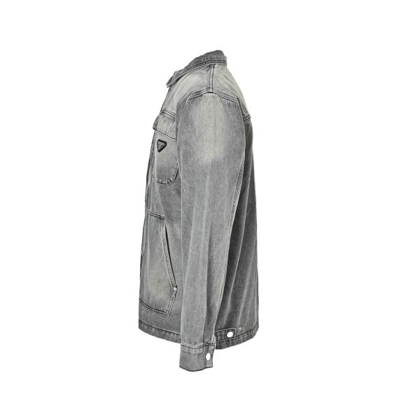 Prada Washed Denim Jacket Enameled Triangle Logo Grey (2) Prada Washed Denim Jacket Enameled Triangle Logo Grey