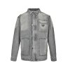 Prada Washed Denim Jacket Enameled Triangle Logo Grey (4) Prada Washed Denim Jacket Enameled Triangle Logo Grey
