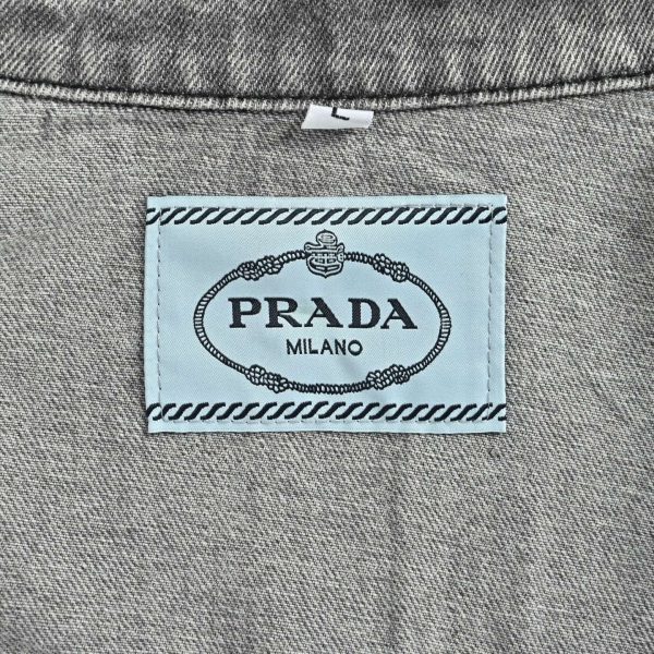 Prada Washed Denim Jacket Enameled Triangle Logo Grey (6) Prada Washed Denim Jacket Enameled Triangle Logo Grey