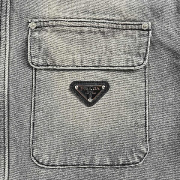 Prada Washed Denim Jacket Enameled Triangle Logo Grey (8) Prada Washed Denim Jacket Enameled Triangle Logo Grey