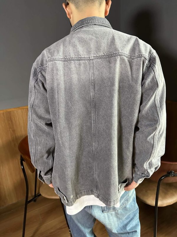 Prada Washed Denim Jacket Enameled Triangle Logo Grey (9) Prada Washed Denim Jacket Enameled Triangle Logo Grey